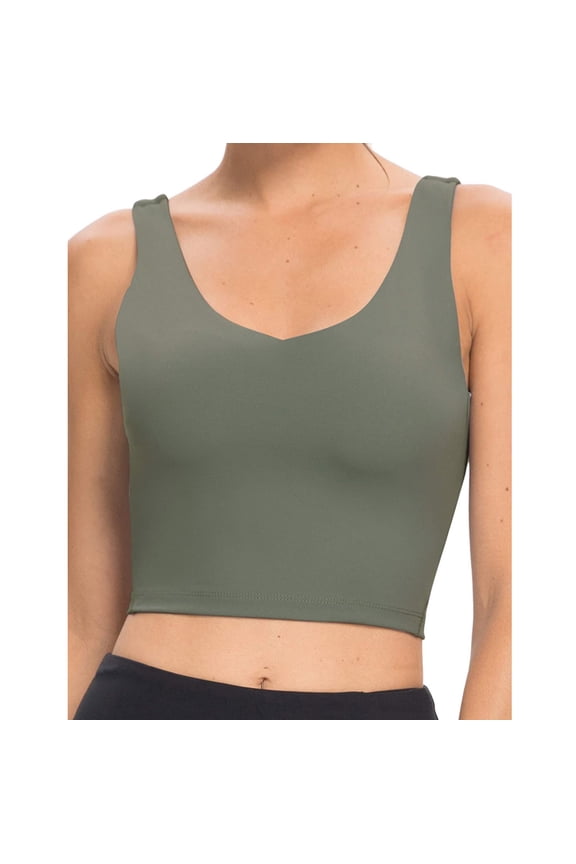 Square Neck Sport Bras for Women Workout Longline Full Coverage Bralettes Yoga Camisole Green M