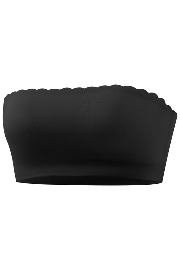 Strapless Bra for Women No Underwire Seamless Padded Tube Top Breathable Scalloped Bandeau Bra Smoothing Comfy Bralette Black 34