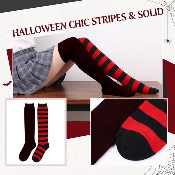 Lumtrix Striped and Solid Thigh High Socks for Women Mismatched Over the Knee Stockings Trendy Halloween Party Socks E One Size