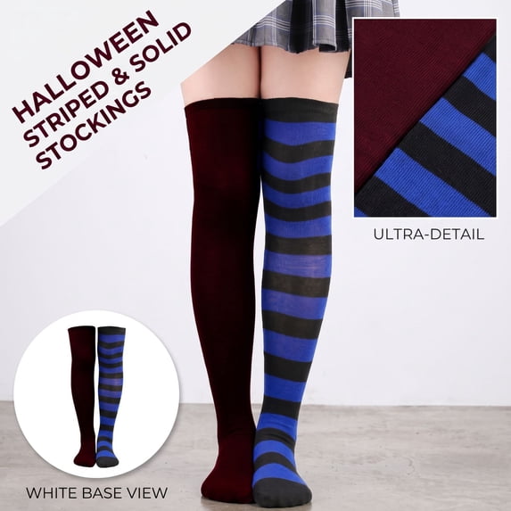 Lumtrix Striped and Solid Thigh High Socks for Women Mismatched Over the Knee Stockings Trendy Halloween Party Socks G One Size