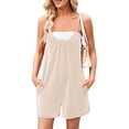 thumbnail image 1 of Lumtrix Summer Romper For Women Summer Beach Vacation Casual Shorts Jumpsuits Loose Fit Trendy Striped Sleeveless Overalls Beige 2XL, 1 of 5