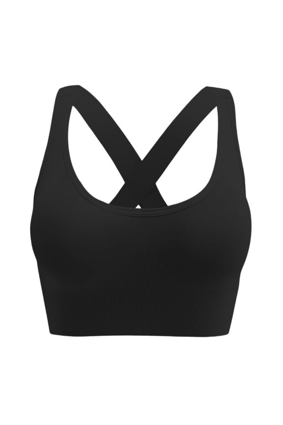 Support Sports Bras for Women Strappy Cross back Padded Tops for Gym Training - Full Coverage Bras Black 32