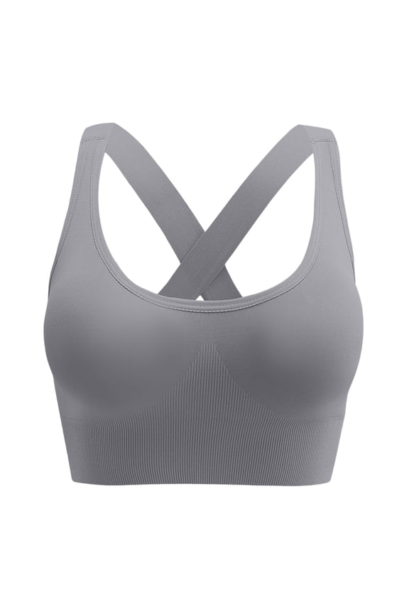 Support Sports Bras for Women Strappy Cross back Padded Tops for Gym Training - Full Coverage Bras Gray 32