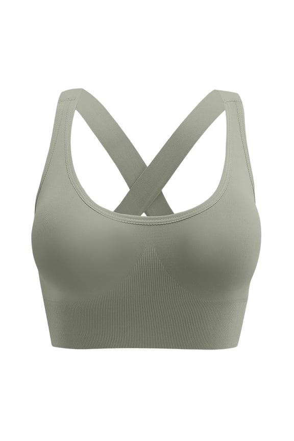Support Sports Bras for Women Strappy Cross back Padded Tops for Gym Training - Full Coverage Bras Green 36