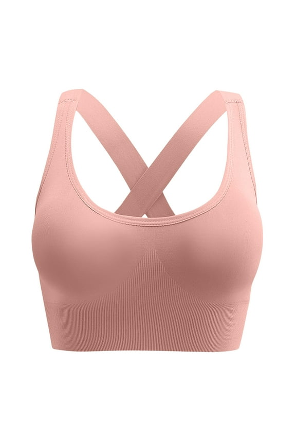 Support Sports Bras for Women Strappy Cross back Padded Tops for Gym Training - Full Coverage Bras Pink 32