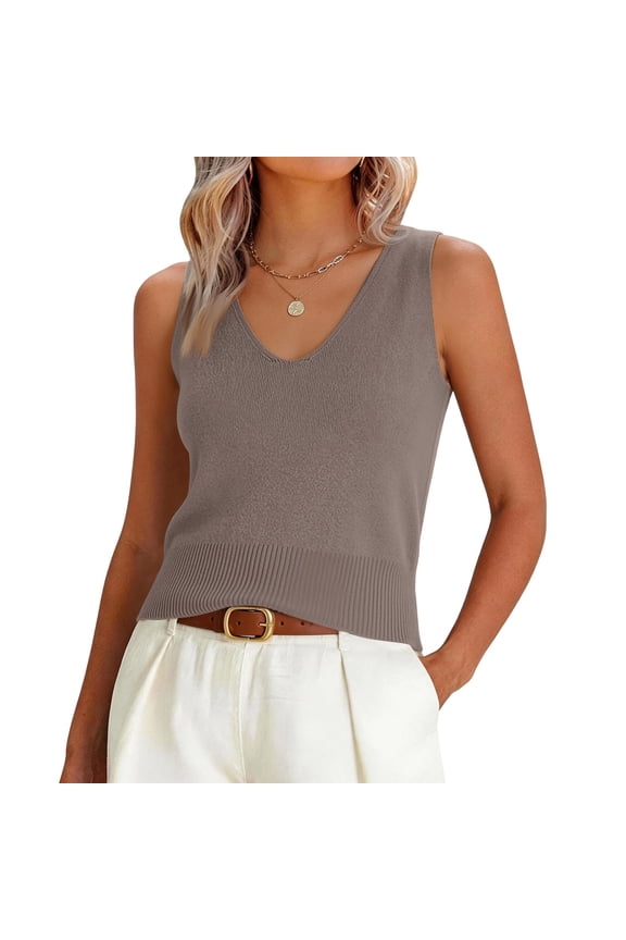 Sweater Vest for Women 2026 Spring Summer Sleeveless V Neck Knit Tank Top Basic Loose Fit Vacation Shirts Camel One Size