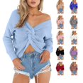 thumbnail image 1 of Lumtrix Sweaters For Women Casual V Neck Criss Cross Backless Long Batwing Sleeve Loose Knitted Sweater Pullovers Blue XL, 1 of 5