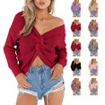 thumbnail image 1 of Lumtrix Sweaters For Women Casual V Neck Criss Cross Backless Long Batwing Sleeve Loose Knitted Sweater Pullovers Red L, 1 of 6