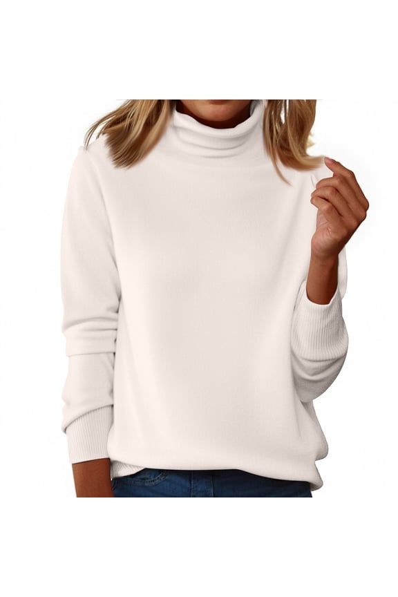 Sweaters for Women Turtleneck Mock 2025 Knitted Warm Pullover Light Long Sleeve Elegant Soft Sweater Loose Fitting Tops White 2XL