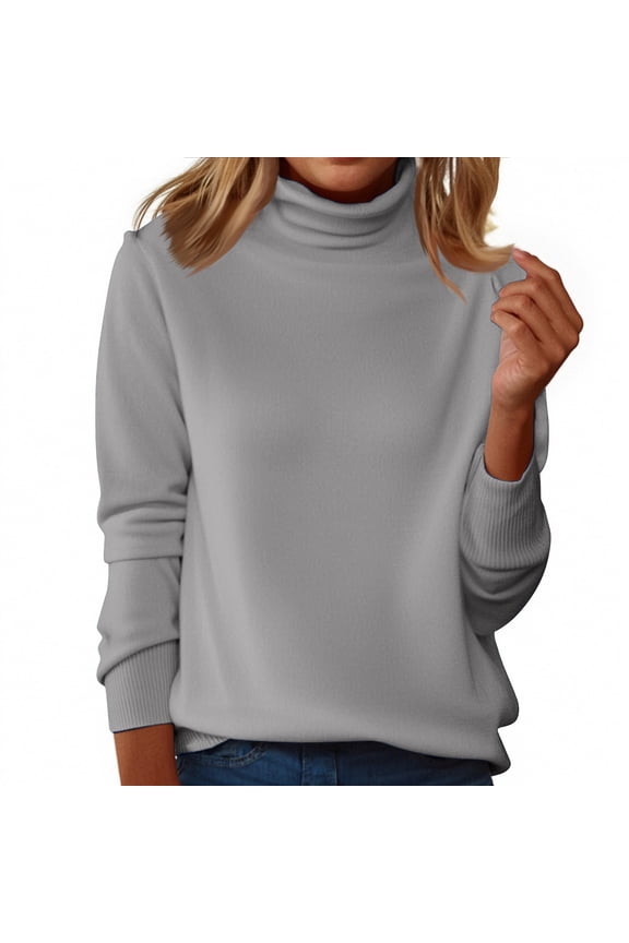 Sweaters for Women Warm Knitted Mock Turtleneck Tops Fall Winter Long Sleeve Soft Sweater Pullover Loose Fit Clothes Gray M