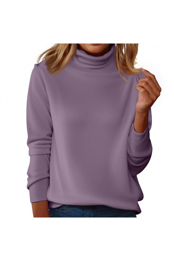 Sweaters for Women Warm Knitted Mock Turtleneck Tops Fall Winter Long Sleeve Soft Sweater Pullover Loose Fit Clothes Purple L