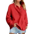 thumbnail image 1 of Lumtrix Sweatshirt for Women Oversized Casual Long Sleeve Button Henley Neck Pullover Tops Fall Winter Fashion Outfits Clothes Red _AG07 XL, 1 of 8