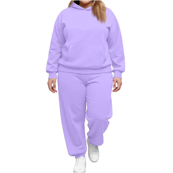 Lumtrix Sweatsuits Women 2 Piece Outfit Oversized Hooded Sweatshirt Matching Baggy Sweatpants Y2k Lounge Jogging Tracksuit Fall Fashion Sets Light Purple L