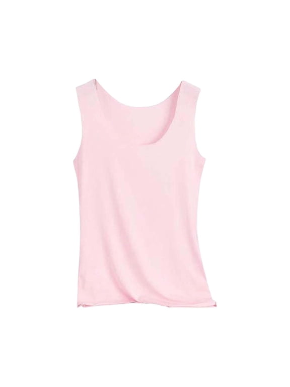 Tank Top For Women Scoop Neck Shirt Seamless Underwear Top Soft Lined Camisole Base Layer Vest Pink M