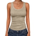 thumbnail image 1 of Lumtrix Womens Tank Tops 2026 Scoop Neck Ribbed Knit Sleeveless Top Casual Basic Slim Fitted Knit Cami Summer Tee Shirts Beige 2XL, 1 of 4