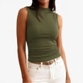 thumbnail image 1 of Lumtrix Tank Tops For Women Sleeveless Boat Neck Crop Top Ribbed Knit Tight Ruched Tee 2026 Summer Vacation Going Out Shirts Army Green XL, 1 of 5