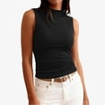 thumbnail image 1 of Lumtrix Tank Tops For Women Sleeveless Boat Neck Crop Top Ribbed Knit Tight Ruched Tee 2026 Summer Vacation Going Out Shirts Black XL, 1 of 5