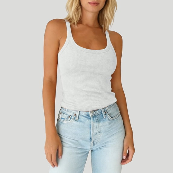Lumtrix Tank Tops For Women Spaghetti Strap Scoop Neck Ribbed Tops Slim Fitted Cotton Camisole Casual Basic Sleeveless Shirts White S