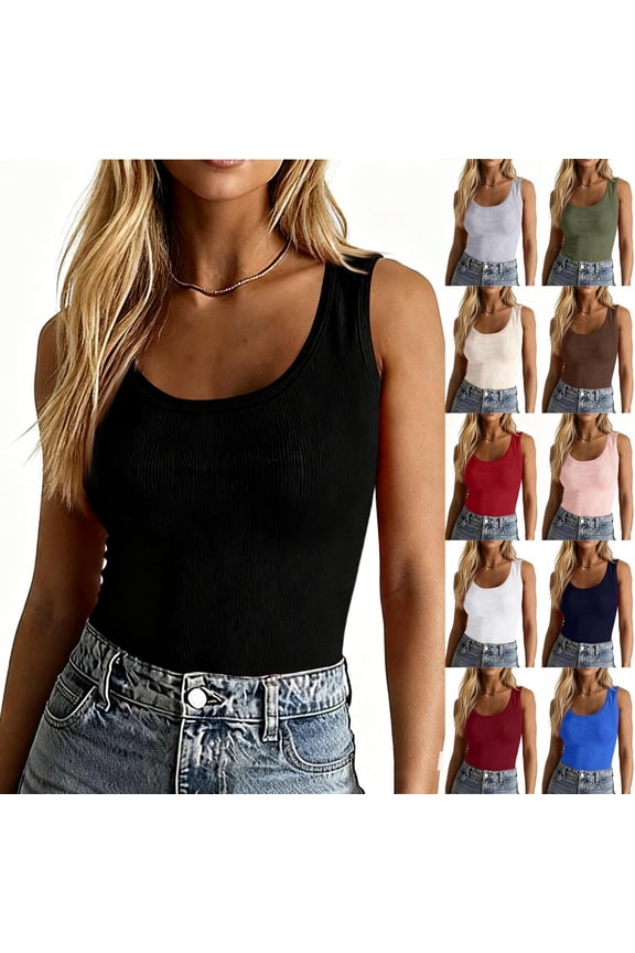 Tank Tops for Women 2026 Casual Square Neck Summer Tee Ribbed Slim Fitted Camisole Sleeveless Workout Shirts Wine L