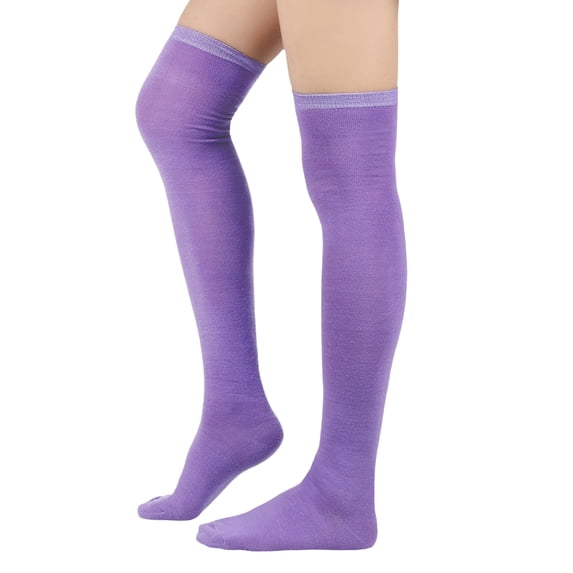 Lumtrix Thigh High Socks for Women Solid Knee High Stockings Soft Stretchy Socks for Casual Party Purple One Size