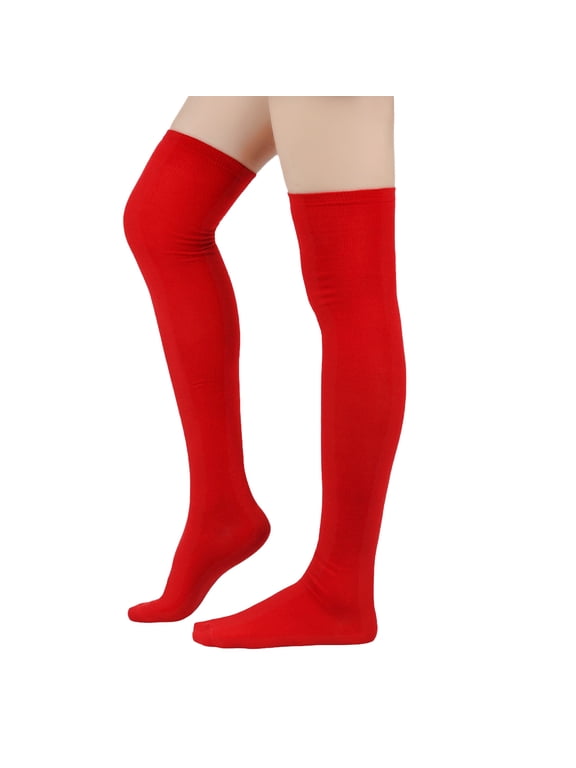 Thigh High Socks for Women Solid Knee High Stockings Soft Stretchy Socks for Casual Party Red One Size