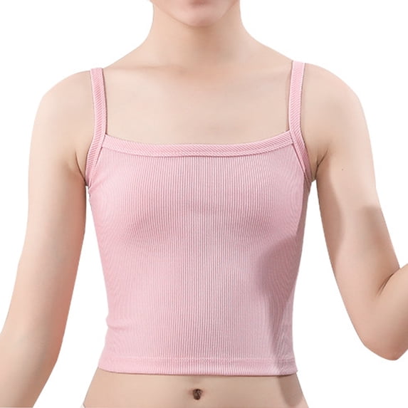 Lumtrix Toddler Girls Ribbed Spaghetti Strap Square Neck Crop Top No Pads Tank Tops Lightweight Multi-Color Cami Pink L