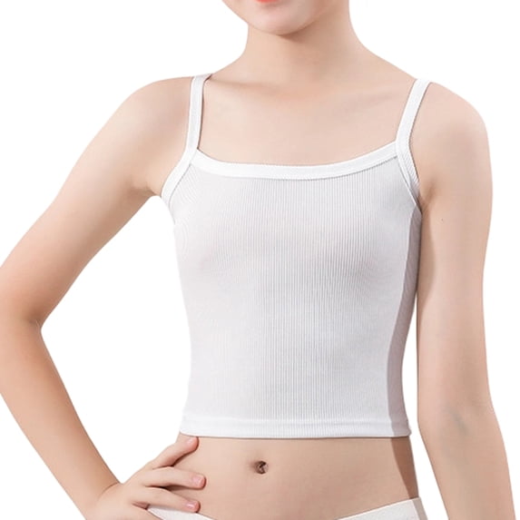 Lumtrix Toddler Girls Ribbed Spaghetti Strap Square Neck Crop Top No Pads Tank Tops Lightweight Multi-Color Cami White L