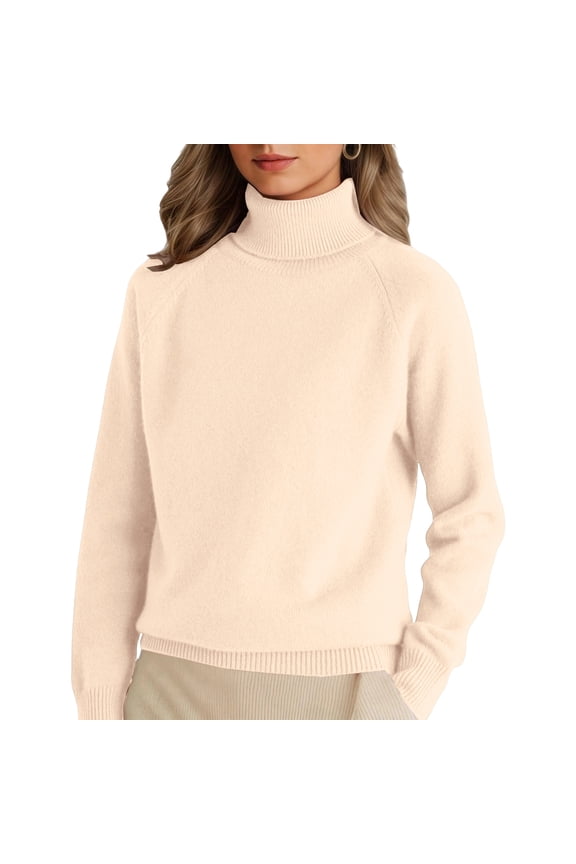 Turtleneck Sweaters for Women Fall Winter Long Sleeve Soft Dressy Casual Pullover Fashion Ribbed Knit Tops Beige XL