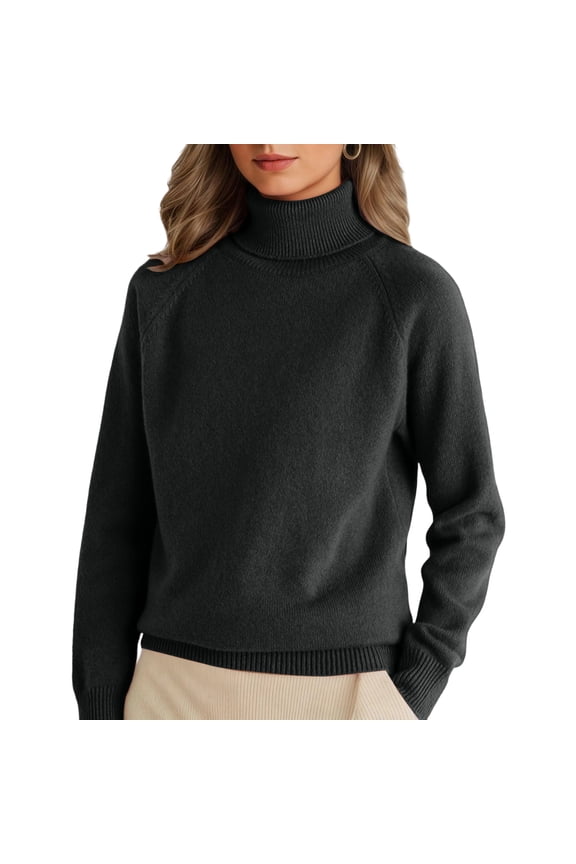 Turtleneck Sweaters for Women Fall Winter Long Sleeve Soft Dressy Casual Pullover Fashion Ribbed Knit Tops Black 2XL