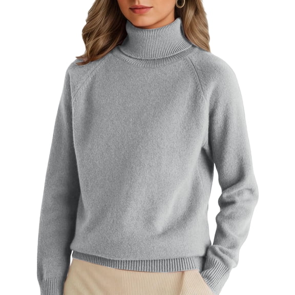 Lumtrix Turtleneck Sweaters for Women Fall Winter Long Sleeve Soft Dressy Casual Pullover Fashion Ribbed Knit Tops Light Gray XL