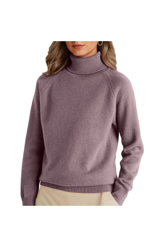Turtleneck Sweaters for Women Fall Winter Long Sleeve Soft Dressy Casual Pullover Fashion Ribbed Knit Tops Purple M