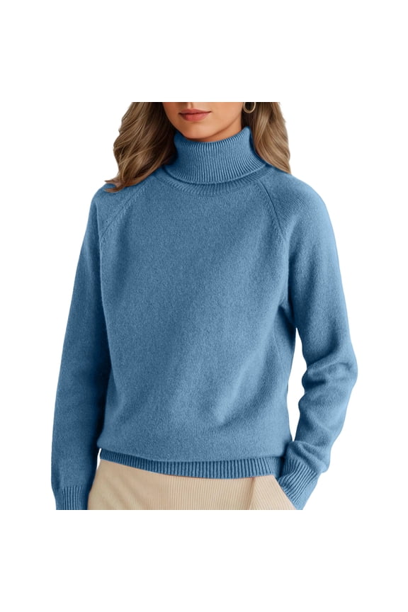 Turtleneck Sweaters for Women Fall Winter Long Sleeve Soft Dressy Casual Pullover Fashion Ribbed Knit Tops Royal Blue S