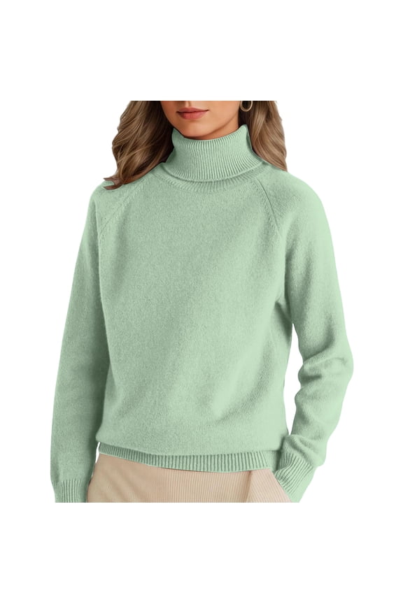 Turtleneck Sweaters for Women Fall Winter Long Sleeve Soft Dressy Casual Pullover Fashion Ribbed Knit Tops Turquoise L