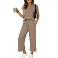 thumbnail image 1 of Lumtrix Two Piece Lounge Sets For Women Buttons Down Tops And Wide Legs Set Spring Vacation Beach Travel Airport Outfits Casual Cruise Fashion 2026 Khaki L, 1 of 7