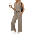 thumbnail image 1 of Lumtrix Two Piece Sets For Women Spring Summer Travel Airport Vacation Outfits Lounge V Neck Tops Drawstring Wide Leg Pants 2026 Watermelon Red L, 1 of 6