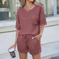 thumbnail image 1 of Lumtrix Two Piece Sets for Women Dressy Casual Ribbed Knit Short Sleeve Top Matching Shorts Lounge Set 2026 Summer Outfits Wine 2XL, 1 of 4