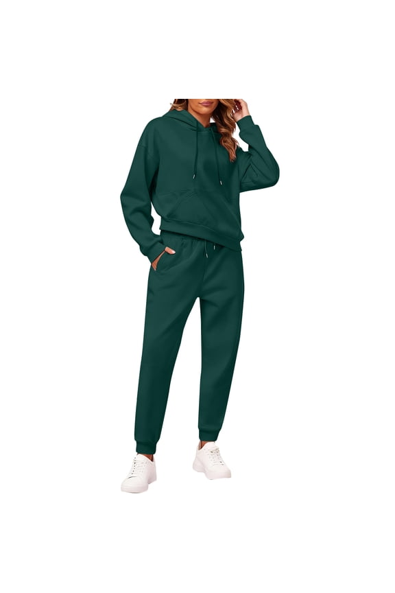 Two Piece Sweatsuits Hoodies For Women Pullover Oversized Hoodie Set Tracksuit Long Sleeve Tops Sweatpants with Pockets Dark Green S