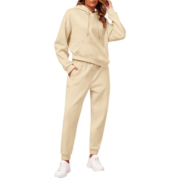 Lumtrix Two Piece Sweatsuits Hoodies For Women Pullover Oversized Hoodie Set Tracksuit Long Sleeve Tops Sweatpants with Pockets Khaki 3XL