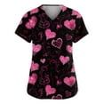 thumbnail image 1 of Lumtrix Valentine's Day V Neck Heart Printed Scrub Tops for Women Plus Size Short Sleeve Nursing Uniforms with Pocket Cute Side Slit Shirt Hot Pink 3XL, 1 of 5
