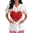 thumbnail image 1 of Lumtrix Valentine's Day Women's Short Sleeve Scrub Tops V Neck Nursing Uniform with Pockets Plus Size Heart Print Work Shirts Red XL, 1 of 5