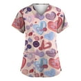 thumbnail image 1 of Lumtrix Valentines Day Scrub Top Women Plus Size Stretch V Neck Short Sleeve Shirt Soft Side Slit Nursing Uniform with Pockets Pink S, 1 of 3