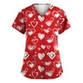 thumbnail image 1 of Lumtrix Valentines Day Scrub Tops Women Plus Size Stretch V Neck Short Sleeve Shirt Soft Side Slit Nursing Uniform with Pockets Red 3XL, 1 of 3