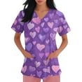 thumbnail image 1 of Lumtrix Valentines Day Scrubs Tops for Women V Neck Heart Print Nursing Uniform Side Slit Plus Size Shirt with Pockets Purple 2XL, 1 of 5
