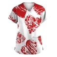 thumbnail image 1 of Lumtrix Valentines Scrubs for Women V Neck Cute Printed Tops Plus Size Medical Shirts Soft Casual Side Slit Nursing Uniform with Pockets Vermilion S, 1 of 3
