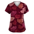 thumbnail image 1 of Lumtrix Valentines Scrubs for Women V Neck Cute Printed Tops Plus Size Medical Shirts Soft Casual Side Slit Nursing Uniform with Pockets Wine S, 1 of 3