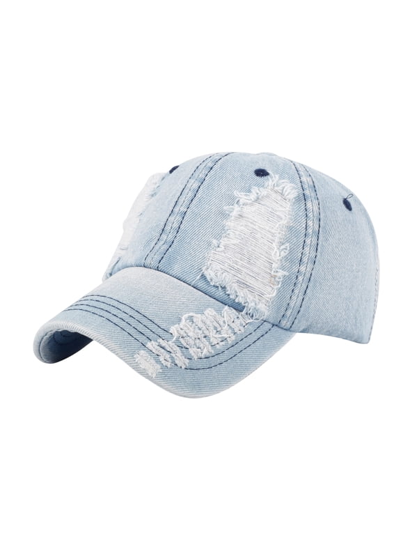 Vintage Distressed Denim Hat for Men and Women Light Ripped Baseball Caps Adjustable Dad Hats Light Blue One Size