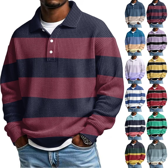 Lumtrix Waffle Long Sleeve Polo Shirts for Men Big and Tall Golf Shirt Casual Color Block Lightweight Textured Knit Sweatshirt Complexion 4XL