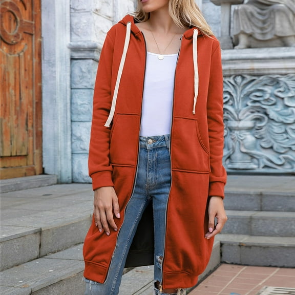 Lumtrix Wateresty Casual Zip up Hoodies for Women, Long Hoodie Tunic Jackets Long Sleeve Sweater Dress with Side Pockets Orange XL