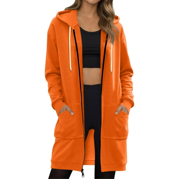 Lumtrix Wateresty Hoodies Forcipower Long Hoodie, 2025 New Women's Zip-Up Fleece Jacket, Lightweight Warm Casual Sweatshirt Orange L