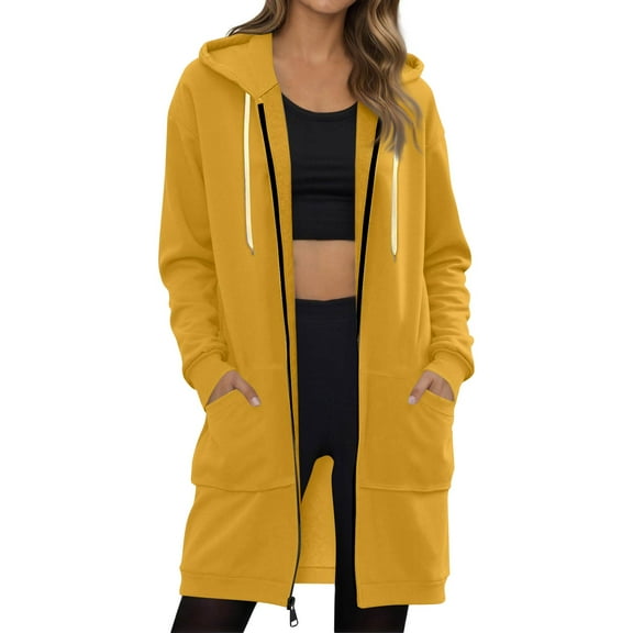 Lumtrix Wateresty Hoodies Forcipower Long Hoodie, 2025 New Women's Zip-Up Fleece Jacket, Lightweight Warm Casual Sweatshirt Yellow L